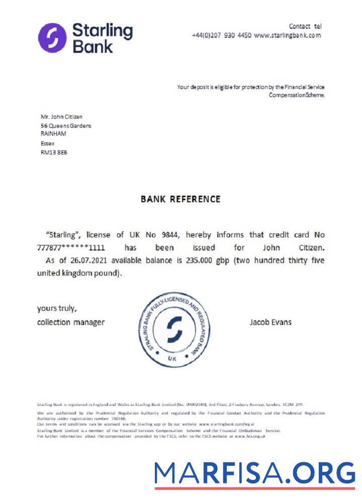 Blank United Kingdom Starling bank reference example